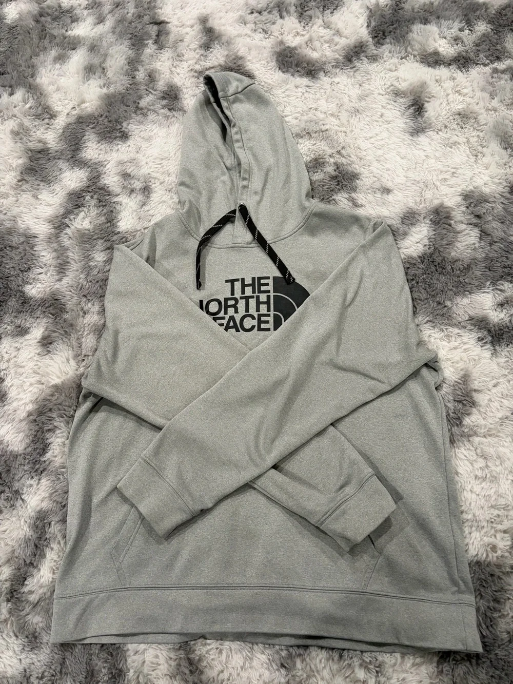 The North Face Men's Heather Light Gray Pullover Hoodie with Black Logo
